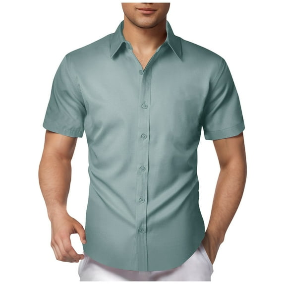 GHSOHS Mens Shirts Elegant Golf Shirts for Men Green Short Sleeve Dress Shirts for Men Summer Casual Solid Dress Shirts Turn Down Collar Short Sleeve Beach Shirts Loose Fit Party Business Shirt XL