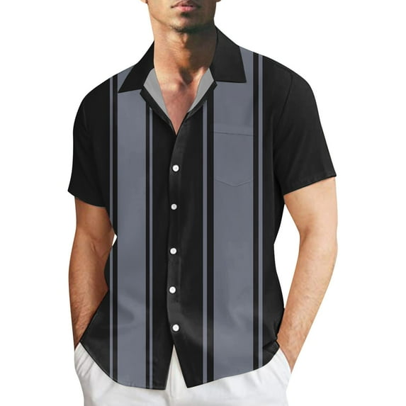 GHSOHS Mens Shirts Grey Men's Summer Beach Shirts Striped 3D Print Hawaiian Shirt Short Sleeve Lapel Button Plus Size Casual Dress Shirts Men's Easter Shirt,3XL