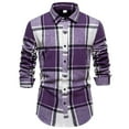 thumbnail image 1 of GHSOHS Mens Shirts Purple Long Sleeve Shirts for Men Fall And Winter Simple Plaid Shirt Fashion Color Collision Lapel Cardigan Buttons Long Sleeved Plaid Shirt Retro Hawaiian Shirt Men,XL, 1 of 4