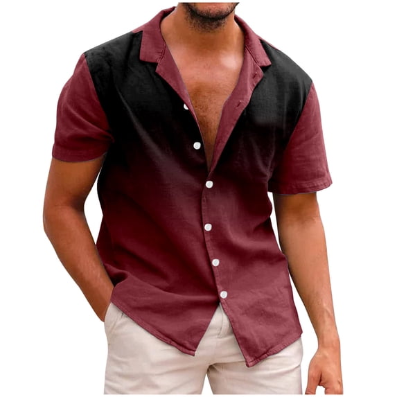 GHSOHS Mens Shirts Streetwear Golf Shirts for Men Red Club Shirt Men's Holiday Seaside Leisure Loose Button Stand Digital 3D Printed Shirt Short Sleeve Top Hawaiian Shirt Plus Size Dress Shirts L