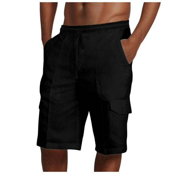 GHSOHS Mens Shorts Black Beach Shorts Drawstring Plus Size Men Pants Shorts Fashionable Casual Cargo Shorts Multi Pocket Drawstring Pants Men's Beach Shorts,XL