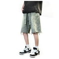 thumbnail image 1 of GHSOHS Mens Shorts Blue Pleated Shorts Hawaiian Plus Size Mens Baggy Jean Shorts Y2k Hop Cargo Pants Jorts Loose Fit Long Denim Shorts Streetwear Cargo Shorts,XXL, 1 of 8