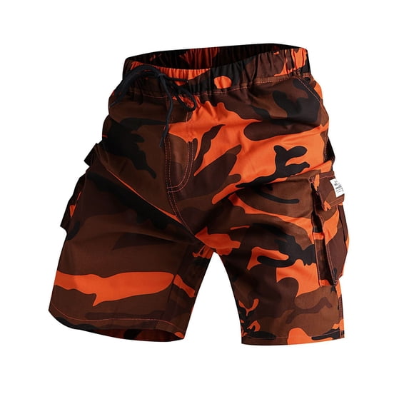 GHSOHS Mens Shorts Camouflage Cargo Shorts Breathable Large Size Male Drawstring Plus Size Summer Camo Shorts Multi Pockets Cargo Pants Flat Front Shorts,L