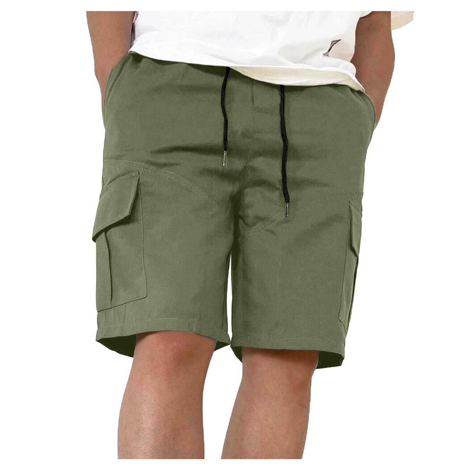 GHSOHS Mens Shorts Green Cargo Shorts Breathable Large Size Male Cargo Pants Solid Color Multi Pocket Tie Sports Shorts Summer Pants Cargo Shorts M