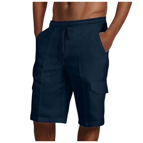 GHSOHS Mens Shorts Navy Swim Shorts Hawaiian Plus Size Men Pants Shorts Fashionable Casual Cargo Shorts Multi Pocket Drawstring Pants Men's Beach Shorts,XL