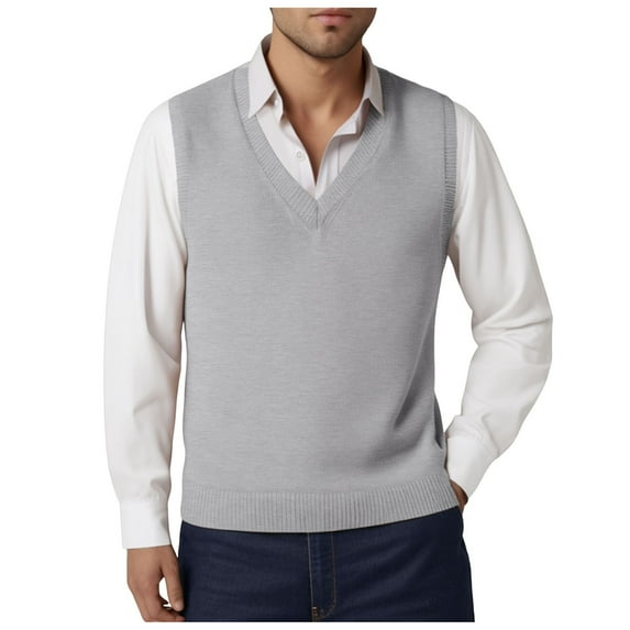 GHSOHS Mens Sweater Fashion Hoodies Grey Sweaters for Men Sweater Vest V Neck Plain Casual Slim Sleeveless Vest Youth Knitted Sweater Raglan Sleeve Knitwear Sweater White Sweater Basic Tops,L