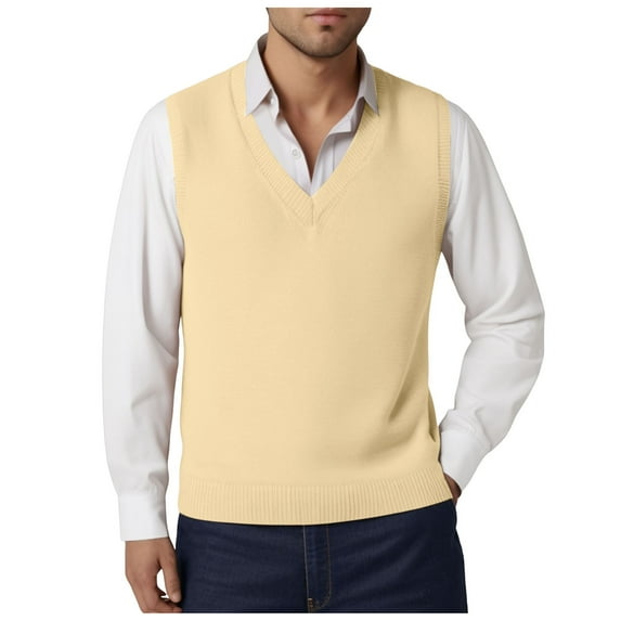 GHSOHS Mens Sweater Fashion Sweatshirts Yellow Sweaters for Men Sweater Vest V Neck Casual Slim Sleeveless Vest Youth Knitted Sweater Long Sleeve Knitwear Sweater Men's Cardigan Sweaters,M