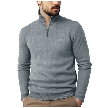 GHSOHS Mens Sweater Vintage Hoodies Grey Sweaters for Men Fall Winter Men's Lapel Half Zipper Sweater Warm Knit Plain Slim Bottoming Shirt Raglan Sleeve Knitwear Sweater Black Crewneck Jackets,XL