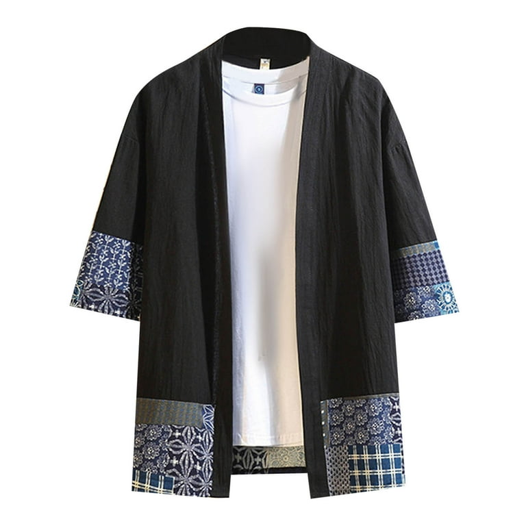 GHSOHS Mens T-Shirts Black Dress Shirts for Men Japanese Kimono