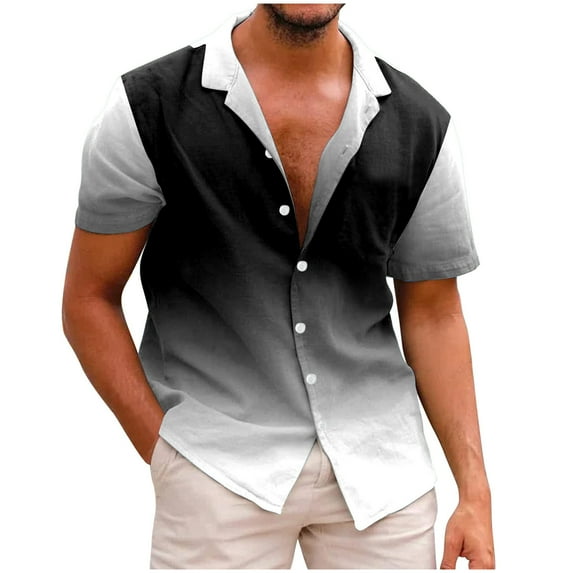 GHSOHS Mens T-Shirts Business Dress Shirts for Men Black Crew Neck Tshirt Seaside Leisure Loose Button Stand Digital 3D Printed Shirt Short Sleeve Top Hawaiian Shirt Plus Size Dress Shirts XXL