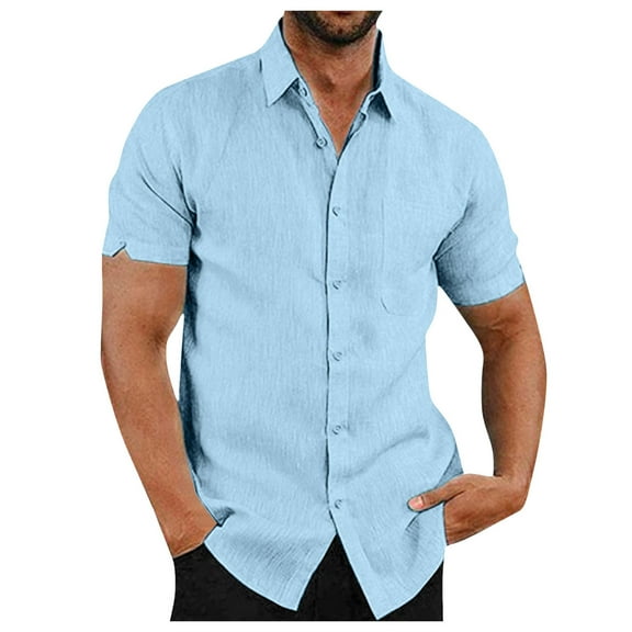 GHSOHS Mens T-Shirts Business Dress Shirts for Men Light Blue White Long Sleeve Shirt Summer Fashion Casual Beach Seaside Short Sleeved Shirt Bowling Shirt Button Closure Shirt Summer Shirt 3XL