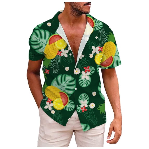 GHSOHS Mens T-Shirts Dress Shirts for Men Men Button Down Shirts Long Sleeve Summer Casual 3D Printing Hawaiian Shirt Plus Size Tropical Leaf Beach Shirts Short Sleeve Button Down Shirts Tops XL