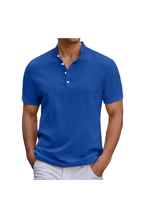 Mens T-Shirts Holiday Shirts for Men Blue White Collar Shirt Men's Vintage Striped Dress Shirts Casual Loose Button Crew Neck Shirt Short Sleeved Tops Blouse Black Beach Shirts L