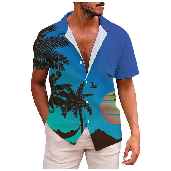 GHSOHS Mens T-Shirts Spring Golf Shirts for Men Blue Black Dress Shirt Men's Summer Casual 3D Printing Hawaiian Shirt Plus Size Tropical Leaf Beach Shirts Short Sleeve Button Down Shirts Tops 3XL