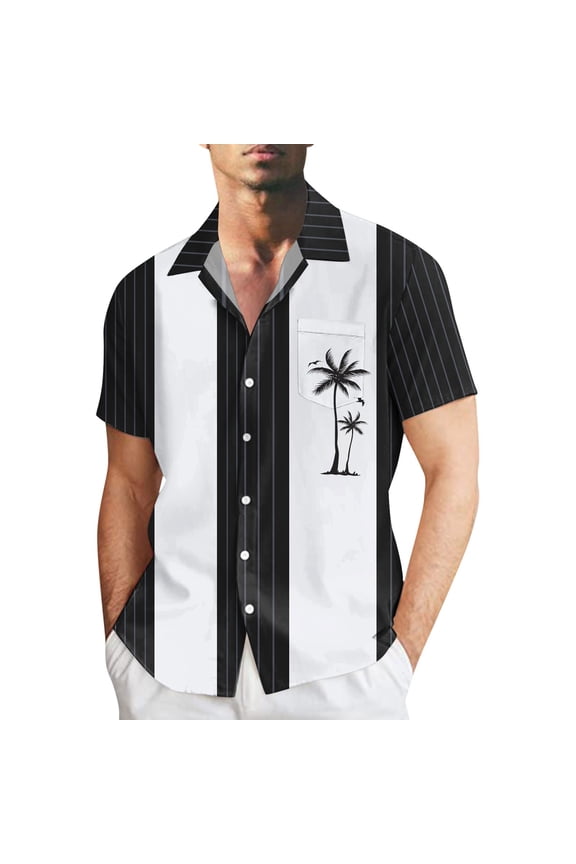 Mens T-Shirts White Men's Summer Beach Shirts Striped 3D Print Hawaiian Shirt Short Sleeve Lapel Button Plus Size Casual Dress Shirts No Tuck Shirts for Men,L