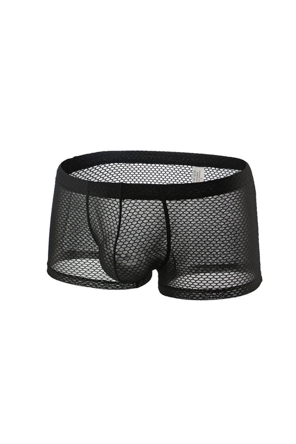 Mens Underwear Boxer Fishnet Mesh Underpants Plus Size Stretch Short Leg Boxers Home Flat Briefs Sleepwear M Black