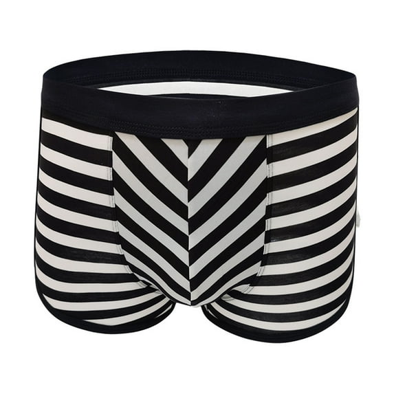 GHSOHS Mens Underwear Boxer Large Size Cotton Underpants Fashion Striped Flat Briefs Youth Boxers Comfort Shorts with Pouch 2Xl Black