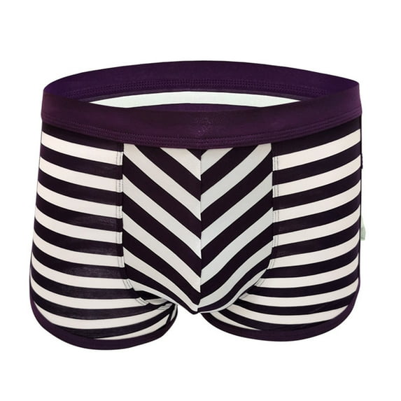 GHSOHS Mens Underwear Boxer Large Size Cotton Underpants Fashion Striped Flat Briefs Youth Boxers Comfort Shorts with Pouch 5Xl Purple