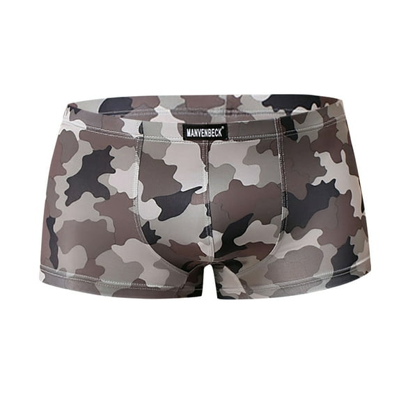 GHSOHS Mens Underwear Boxers Fashion Camouflage Print Low Waist Flat Briefs Breathable Soft Comfort Shorts Underpants M Grey