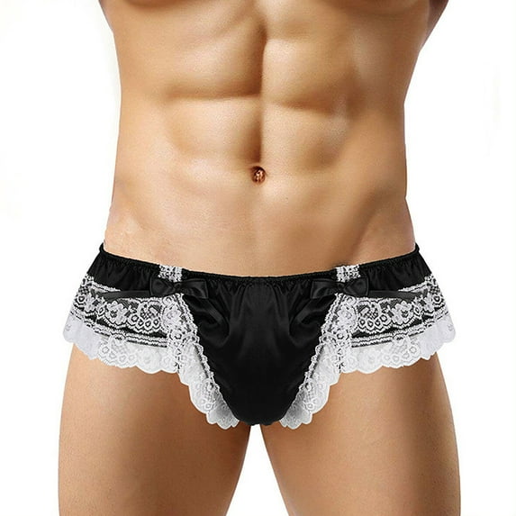 GHSOHS Mens Underwear Lace Triangle Briefs T Back Bowknot Boxers for Men Low Rise Soft Briefs Shorts Sleepwear Underpants M
