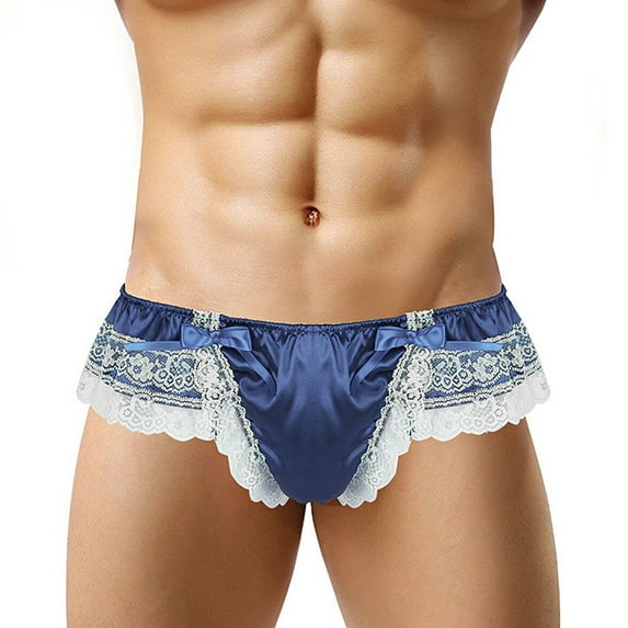 GHSOHS Mens Underwear Lace Triangle Briefs T Back Bowknot Boxers for Men Low Rise Soft Briefs Shorts Sleepwear Underpants XL