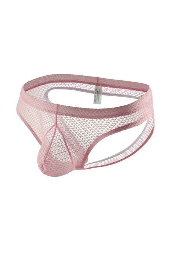 Mens Underwear Mesh Fishnet Briefs Low Waist Comfort Breathable Underpants Stretch Boxer Sleepwear Shorts Thong 2Xl Pink