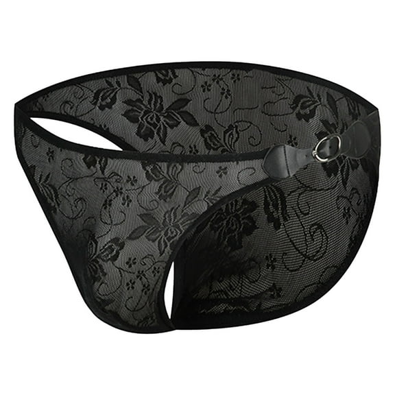 GHSOHS Mens Underwear Plus Size Men Boxer Trendy Boxers Lace Bikini Fun Opening Sexy Transparent Jacquard Men's Leather Buckle Triangle Underwear G String Underpants Cotton Thongs Bikinis Mens Co,M