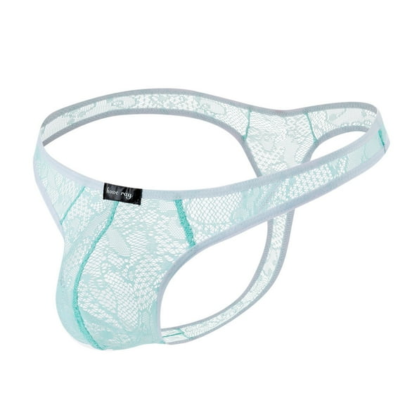 GHSOHS Mens Underwear Transparent Floral Lace Boxers Low Rise T Back Briefs Stretch Anti-Chafing Soft Thongs Bikini Underpants L