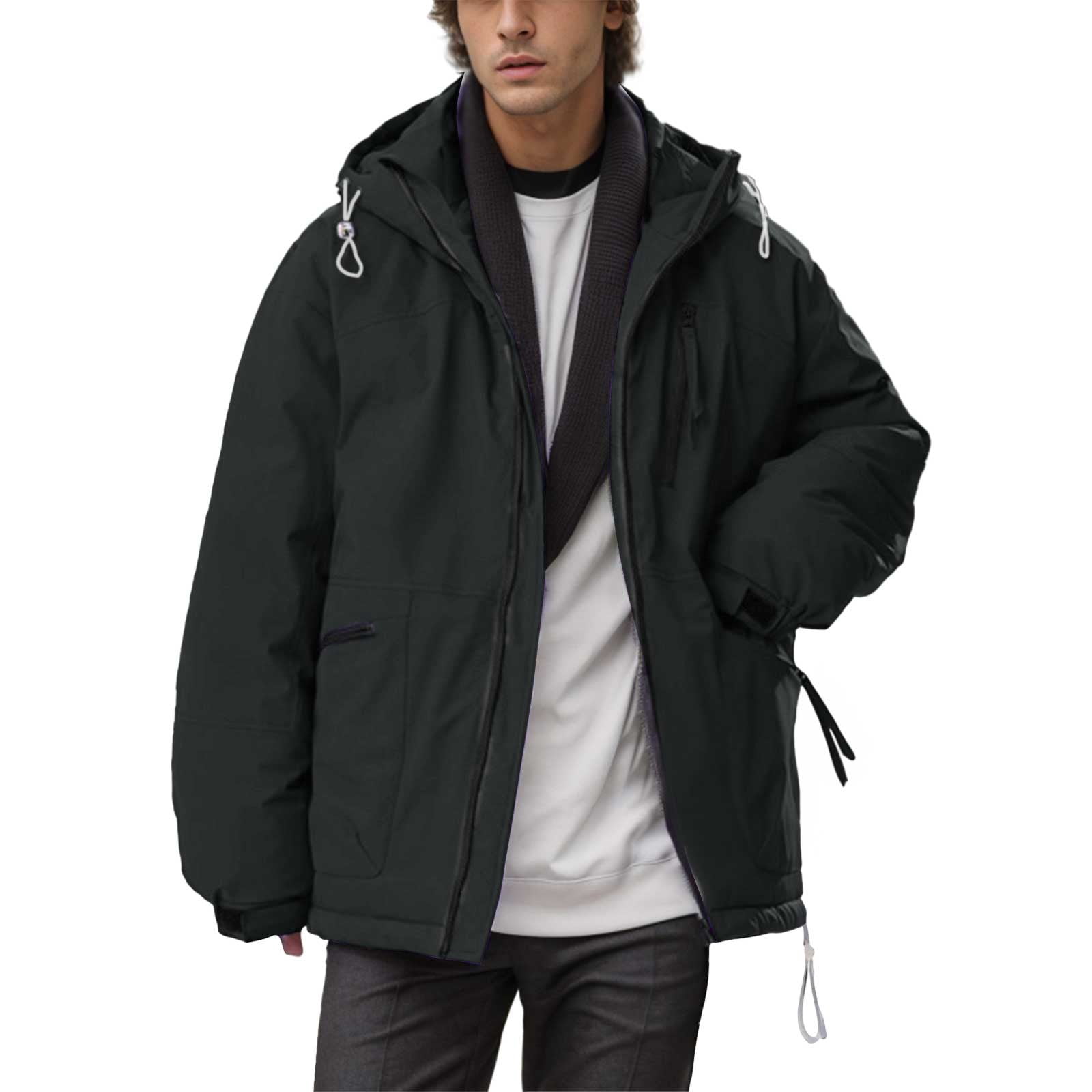 GHSOHS Mens Winter Coats Casual Loose Hooded Heavyweight Jacket Double