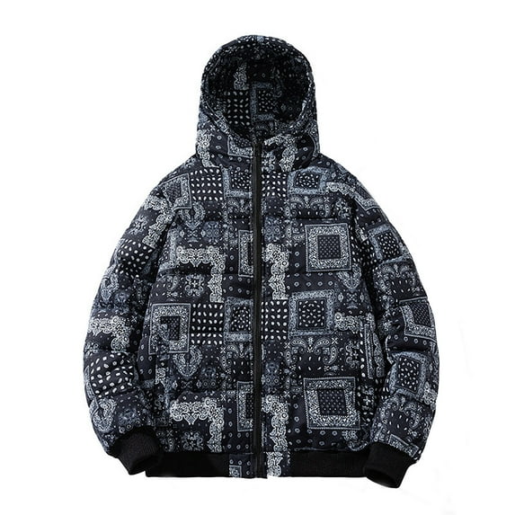 GHSOHS Mens Winter Coats Fashion Camo Print Hooded Outdoor Jacket Couples Outerwear Plus Size Windproof Padded Cotton Cargo Coat Blue XL