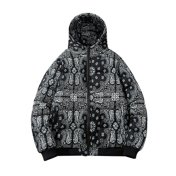 GHSOHS Mens Winter Coats Fashion Camo Print Hooded Outdoor Jacket Couples Outerwear Plus Size Windproof Padded Cotton Cargo Coat Grey L