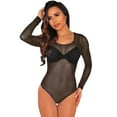 thumbnail image 1 of GHSOHS Mesh Sheer Long Sleeve Bodysuits for Women Cute Seamless Lingerie Body SuitsBasic Stretch Thong Jumpsuit Leotards Tops, 1 of 3