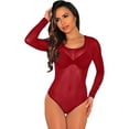 thumbnail image 1 of GHSOHS Mesh Sheer Long Sleeve Bodysuits for Women Cute Seamless Lingerie Body SuitsBasic Stretch Thong Jumpsuit Leotards Tops, 1 of 3