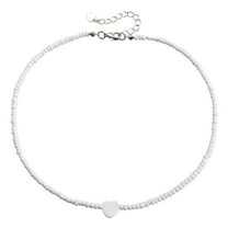GHSOHS Necklaces for Women Cute Necklace Choker Jewelry Charm Necklaces Bohemian White Small Rice Beads Beaded Necklace Mother Of Pearl Pendant Necklace for Women Choker Necklace Clavicle Chain