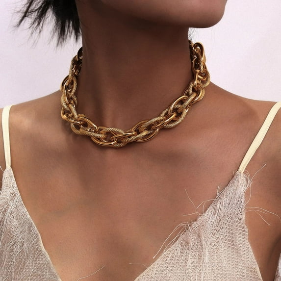 GHSOHS Necklaces for Women Gold Jewlery Choker Jewelry Women's Choker Necklaces Punk Lock Choker Lace Pendant Women Collar Statement Gold Color Thick Chain Necklace Men Choker Necklace