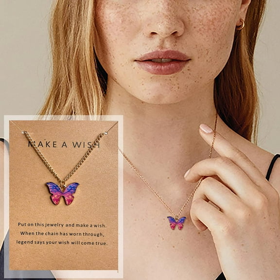 GHSOHS Necklaces for Women Waterproof Jewelry Choker Chain Necklaces Colorful Butterfly Pendant Card Necklace Single Layer Necklace Butterfly Necklaces Chain Jewelry for Women