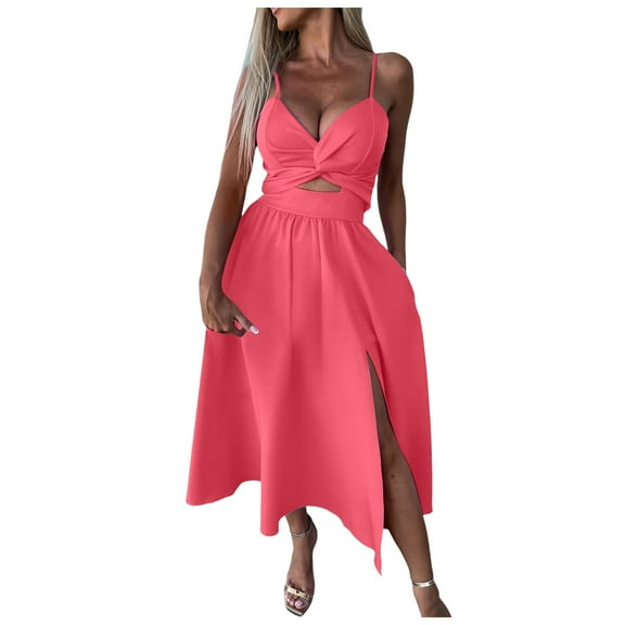 GHSOHS Party Dresses for Women 2024 Vestidos Wedding Dresses for Women Womens Spaghetti Strap Flowing Long Slip Dress Wedding Guest Dresses Formal Dress Long Party Dress Red Dress