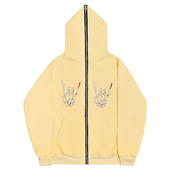 GHSOHS Plus Size Oversized Hoodies for Men Dark Gothic Print Jackets Street Fashion Full Zipper Hooded Sweatshirt Couples Coats (2XL,Khaki)