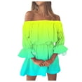 thumbnail image 1 of GHSOHS Prom Dresses New Wrap Dresses Women's Swing Dresses Vintage Print Beach Sexy Off Shoulder Tunic Summer Dresses Casual Loose Fit Long Bell Sleeve Mini Dress Wedding Guest Dresses Green Max,2XL, 1 of 5