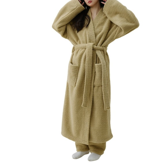 GHSOHS Robes for Women Nightshirt Bath Robes Flannel Bathrobe Pajamas Lengthened Winter Thick Bathrobe Comfortable Thick Cotton Flannel Shawl Collar Couple Robe Sleepwear Robe Nightgown