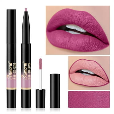 GHSOHS Roll On Lip Gloss Cute Lip Stains Double Head Automatic Lip Gloss Lip Liner Matt Velvet Lip Glaze Non Sticky Long Lasting Not Fade Nude Pink Lipstick,B