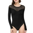 thumbnail image 1 of GHSOHS Round Neck Long Sleeve Bodysuits for Women See Through Mesh Lingerie Leotards Thong Jumpsuit Stretchy Basic Tops Shirt, 1 of 5