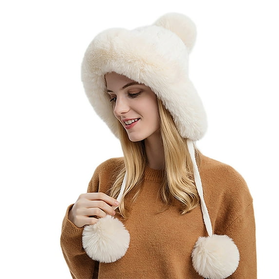 GHSOHS Silk Bonnet Beanie Cowboy Hat Trucker Hat Women's Pullover Hat with Three Balls Outdoor Thickening Plus Velvet Cold and Warm Pure Color Knitted Hat Bucket Hats White Cold Weather Headbands