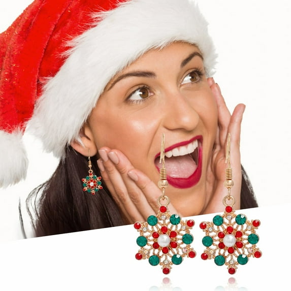 GHSOHS Silver Earrings for Women Christmas Snowflake Earrings for Women Rhinestone Drop Dangle Earrings Gold Plated Pendant Ear Hook Fashion Jewelry Gift Fashion Earings Ear Ring