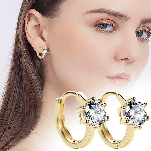 GHSOHS Silver Hoop Earrings Diamond Six Prong Earrings for Teen Minimalist Piercing Studs Trendy Earrings Gold Earrings Party Jewelry Gift Fashion Earings Ear Ring
