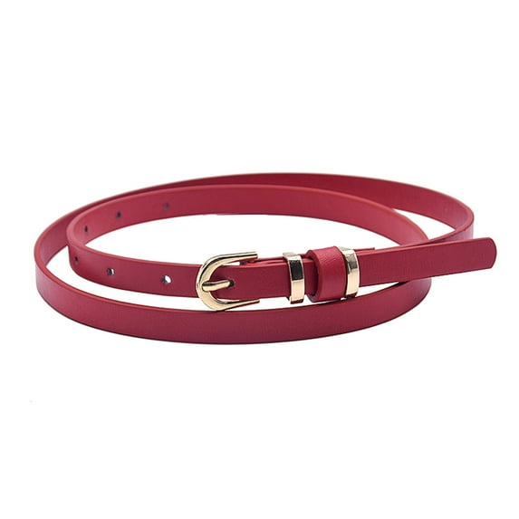 GHSOHS Skinny Belts for Jeans Dress Thin Waist Belt for Womens Ladies with Gold Buckle 0.4" Width Decorated Dress Leather Belt Waistband Red