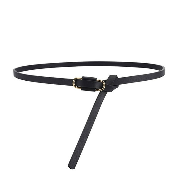 GHSOHS Skinny Leather Belts for Women Fashion Simple Versatile Gold Buckle Thin Waistband Tie Knot Waist Belts for Dresses Pants Jeans Black