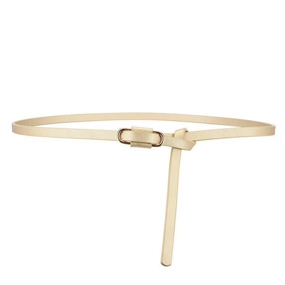 GHSOHS Skinny Leather Belts for Women Fashion Simple Versatile Gold Buckle Thin Waistband Tie Knot Waist Belts for Dresses Pants Jeans Gold