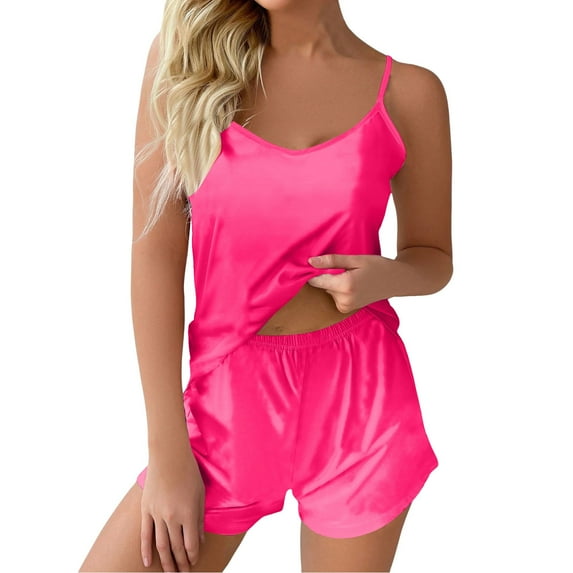 GHSOHS Sleepwear Pajamas for Women Set Maternity Lounge Set Sexy Silk Pajamas Set for Women Satin Camisole V Neck Top + Shorts Home Wear Sleepwear Set 2 Piece Outfits Nightwear 2 Piece Outfits