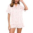 thumbnail image 1 of GHSOHS Sleepwear Pajamas for Women Set Pajama Pants Women 2 Piece Pj Sets Floral Graphic Print Short Sleeve Button Shirt Shorts Pajama Set Outfits Nightwear Lounge Sets Two-piece Pj Sets, 1 of 4